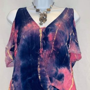 Tie dye cold shoulder top